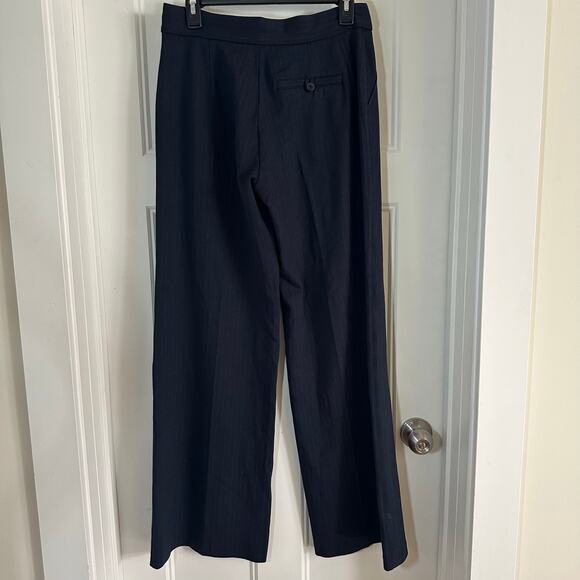 Spanx NWT Wide Leg Navy Gray Pin Stripe Med Perfect Dress Pants Ponte Pockets - Picture 2 of 13